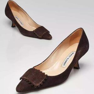 Manolo Blahnik Brown Suede Square Detail Bottopla Pumps